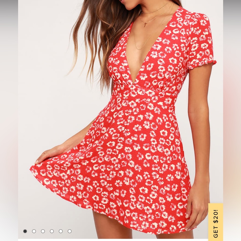 Lulus Garden Explorer Red Floral Print Mini Dress